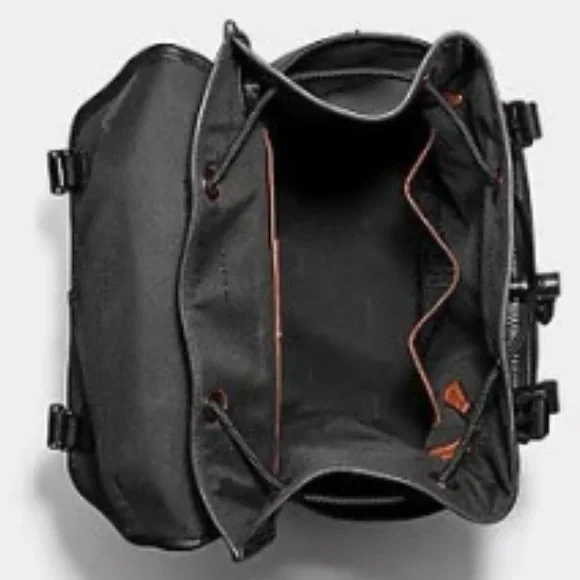 Coach Black Leather Men's Backpack with Front Flap - Picture 3 of 5